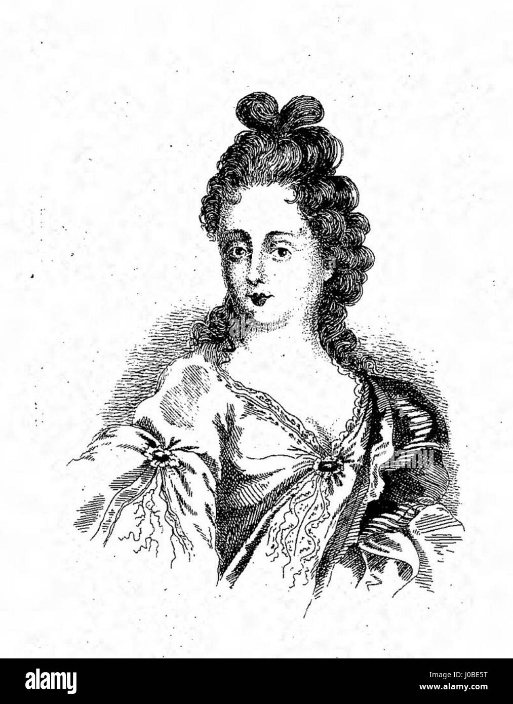 Dieses Gemälde mit dem Titel „La Fameuse Comédienne“ fängt eine berühmte französische Schauspielerin des 18. Jahrhunderts ein und zeigt ihre Präsenz und ihren Ausdruck in der Szene der darstellenden Künste. Stockfoto