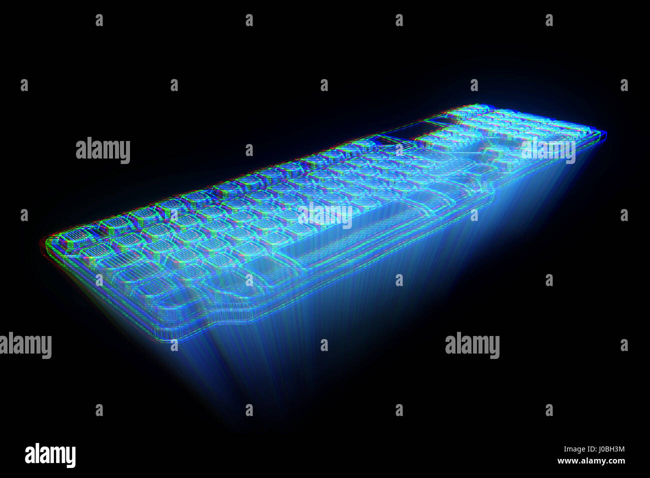 PC-Tastatur im Hologramm Wireframe-Stil. Schönes 3D Rendering Stockfoto