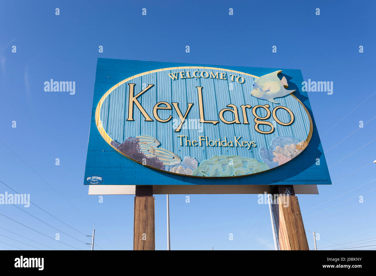 Key Largo, Fl, USA - 16. März 2017: Willkommen in Key Largo Schild an der Autobahn Nummer eins in Florida, USA Stockfoto