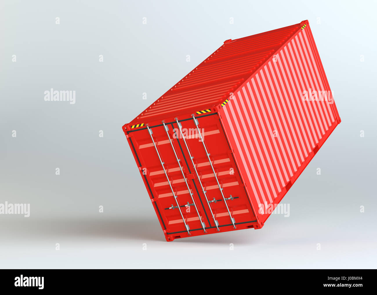 Red Cargo-Container auf grauem Hintergrund Stockfoto