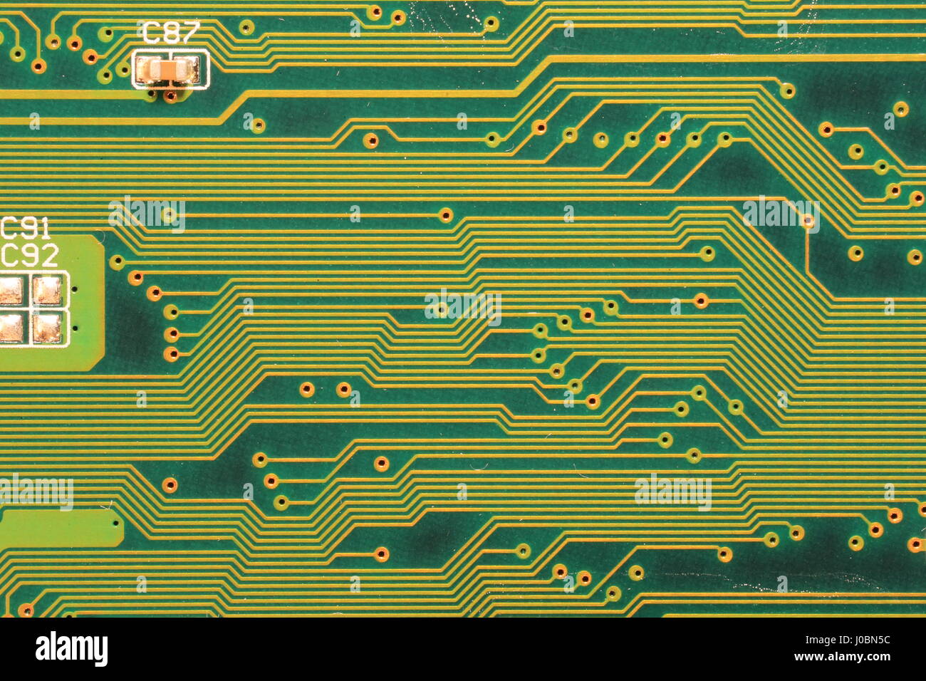 High Tech Computer gedrucktes Leiterplatte (PCB) zeigt Nahaufnahme Detail der Schaltung Stockfoto