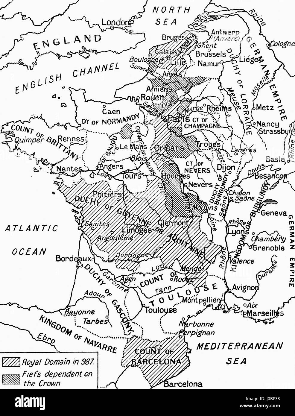Eine Karte der feudalen Frankreich 987.  Hutchinson Geschichte der Nationen veröffentlichte 1915. Stockfoto