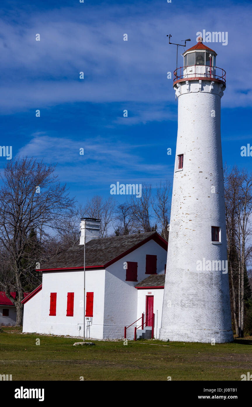 Stör pt Leuchtturm Michigan wunderschönen blauen Himmel. Stockfoto