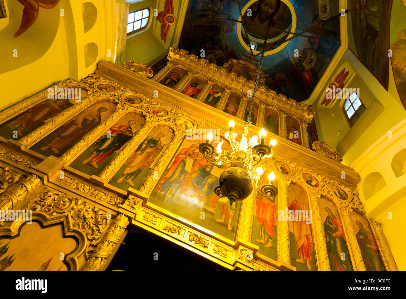Ikonostase im Inneren der Basilius Kathedrale, Moskau, Russland Stockfoto