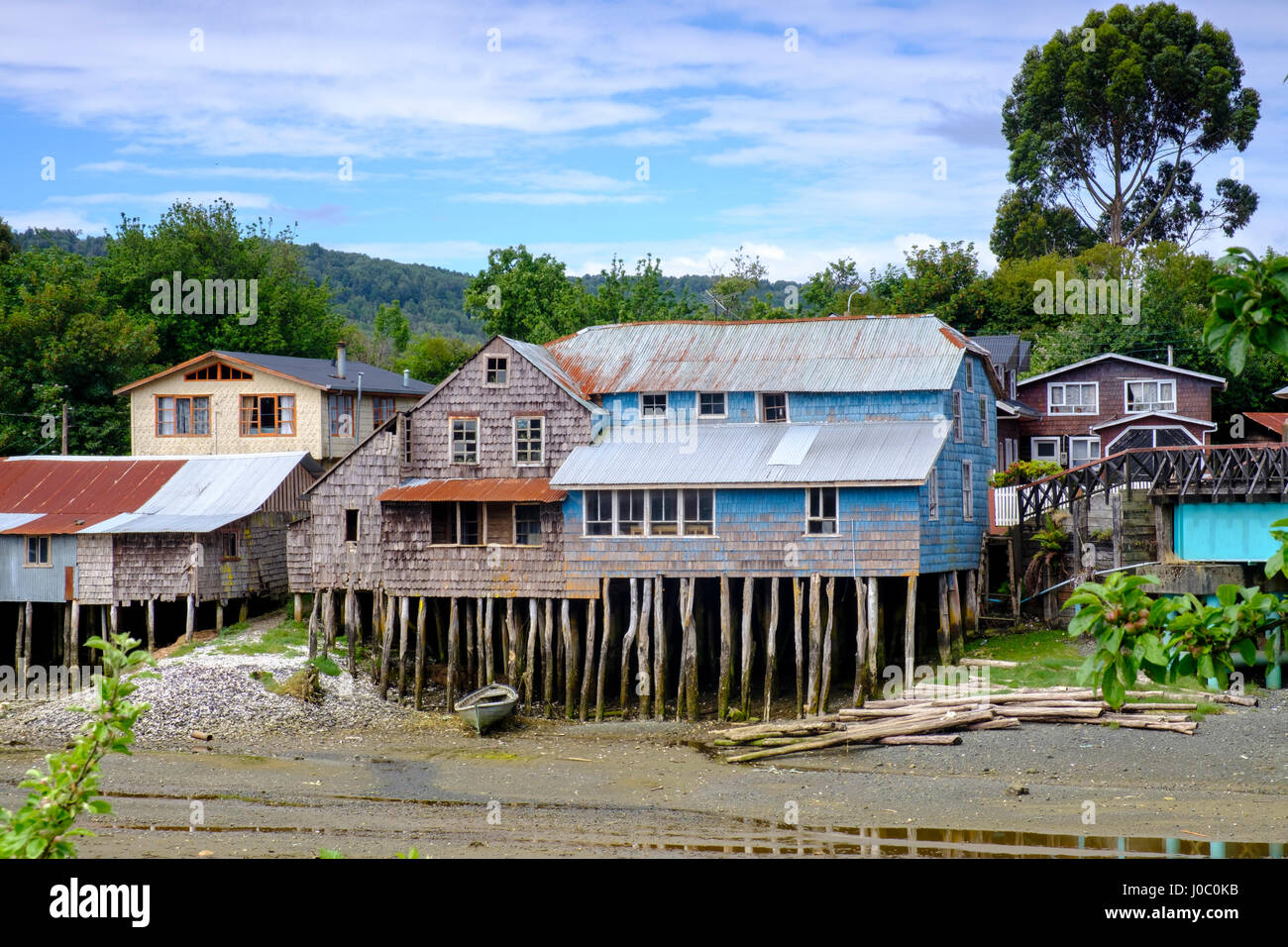 Palafita hölzerne Pfahlbauten auf Chiloe Insel, nördlichen Patagonien, Chile Stockfoto