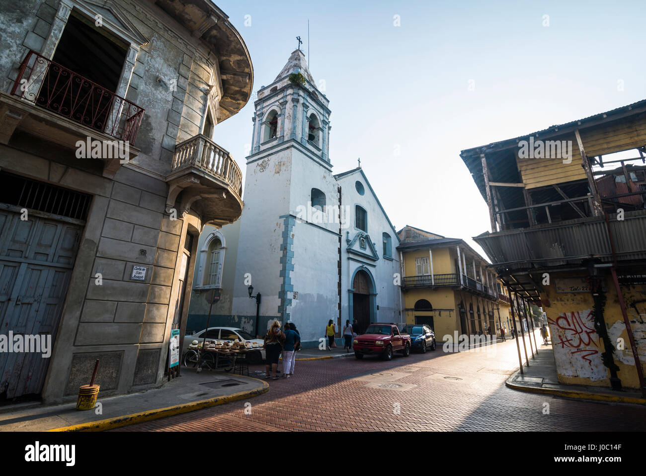 Straßenszene, Casco Viejo, UNESCO-Weltkulturerbe, Panama City, Panama, Mittelamerika Stockfoto