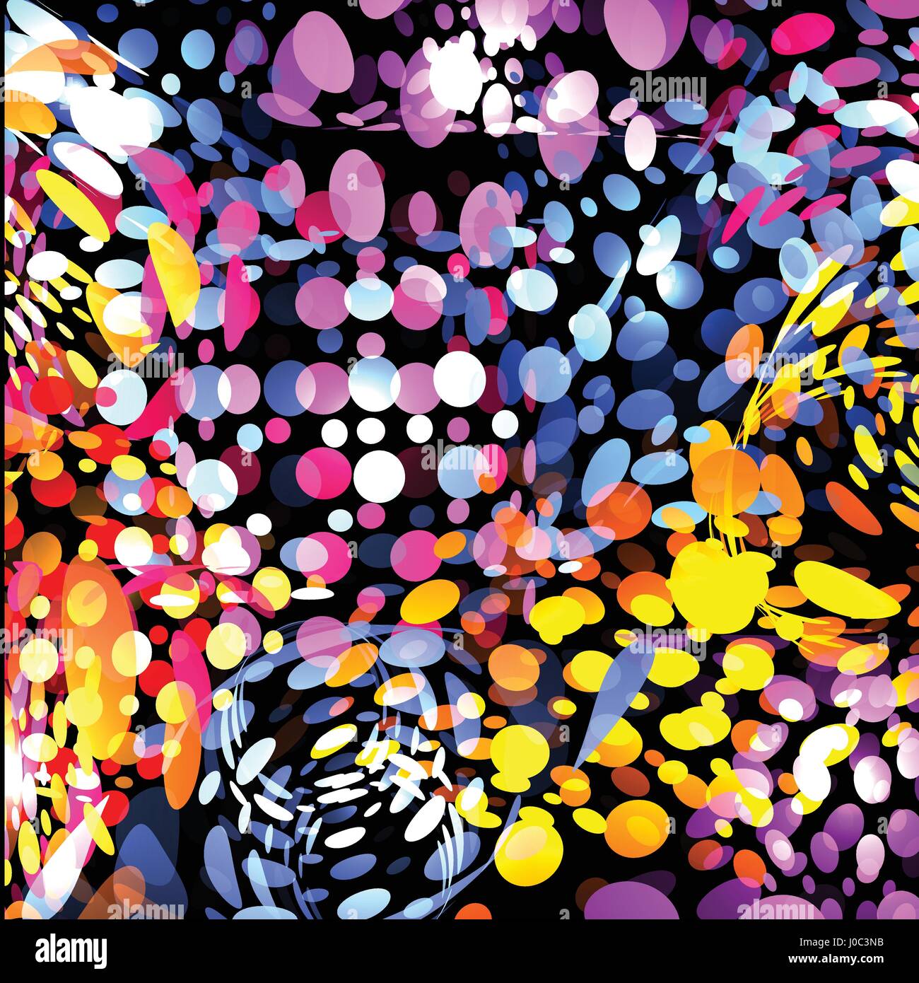 Isolierte abstrakte bunte Bläschen auf schwarzem Hintergrund, Kinder Tropfen gepunktete Textur helle Tapeten-Vektor-illustration Stock Vektor