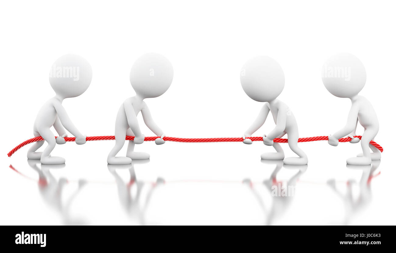 3D Renderer Bild. Weiße Leute ziehen das Seil. Team-Work-Konzept. Isolierten weißen Hintergrund. Stockfoto