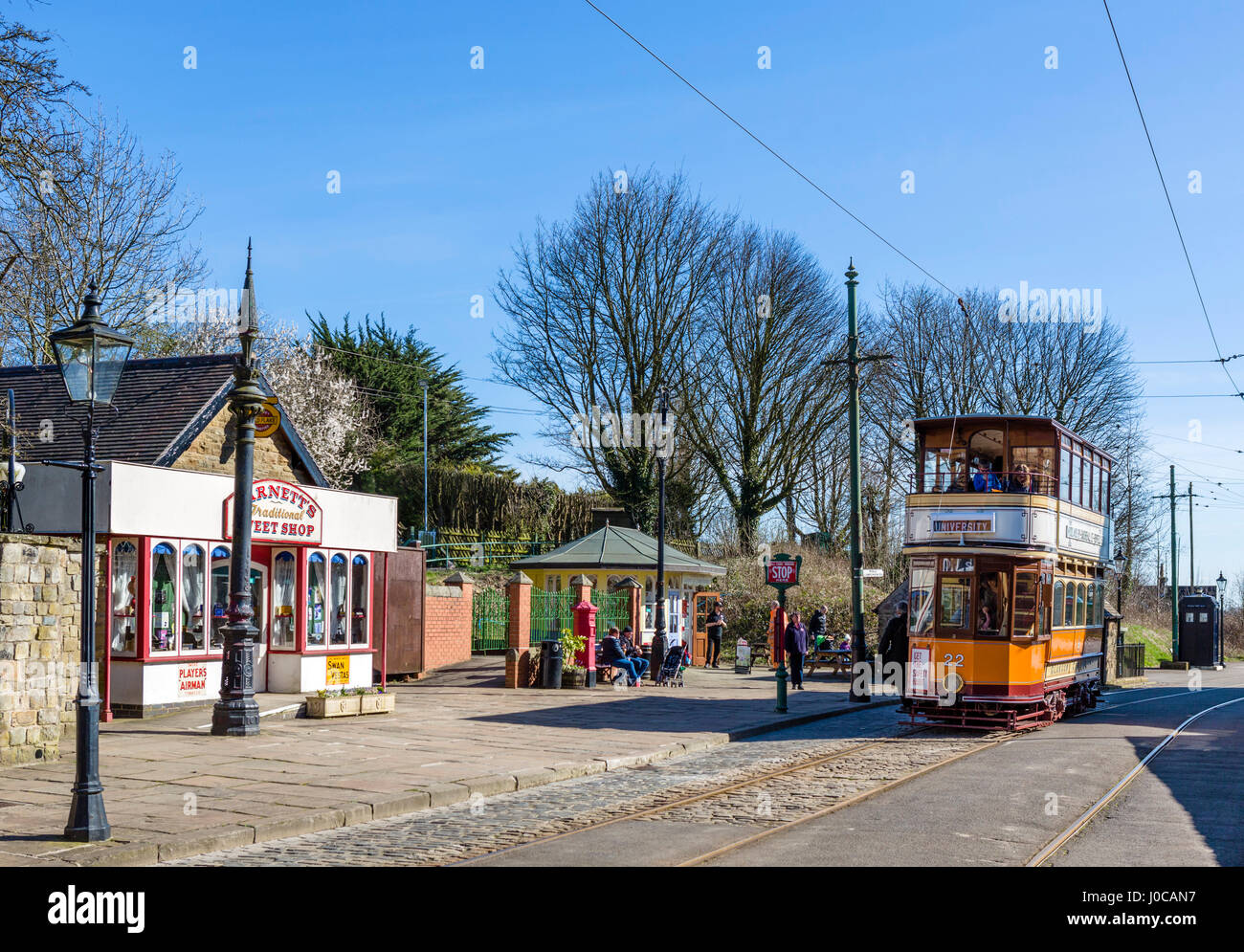 Nationalen Straßenbahnmuseum Crich Tramway Village, nr Matlock, Derbyshire, England, UK Stockfoto