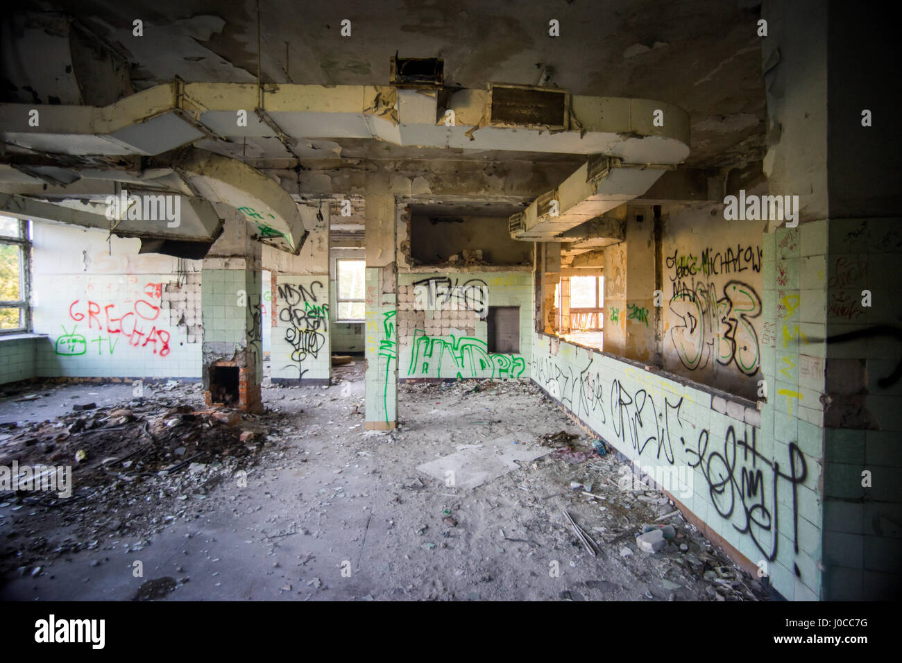 Inn Nadarzyn - Aufnahmen im August 2016 - abgerissen, ein Gebäude im Oktober 2016 Stockfoto