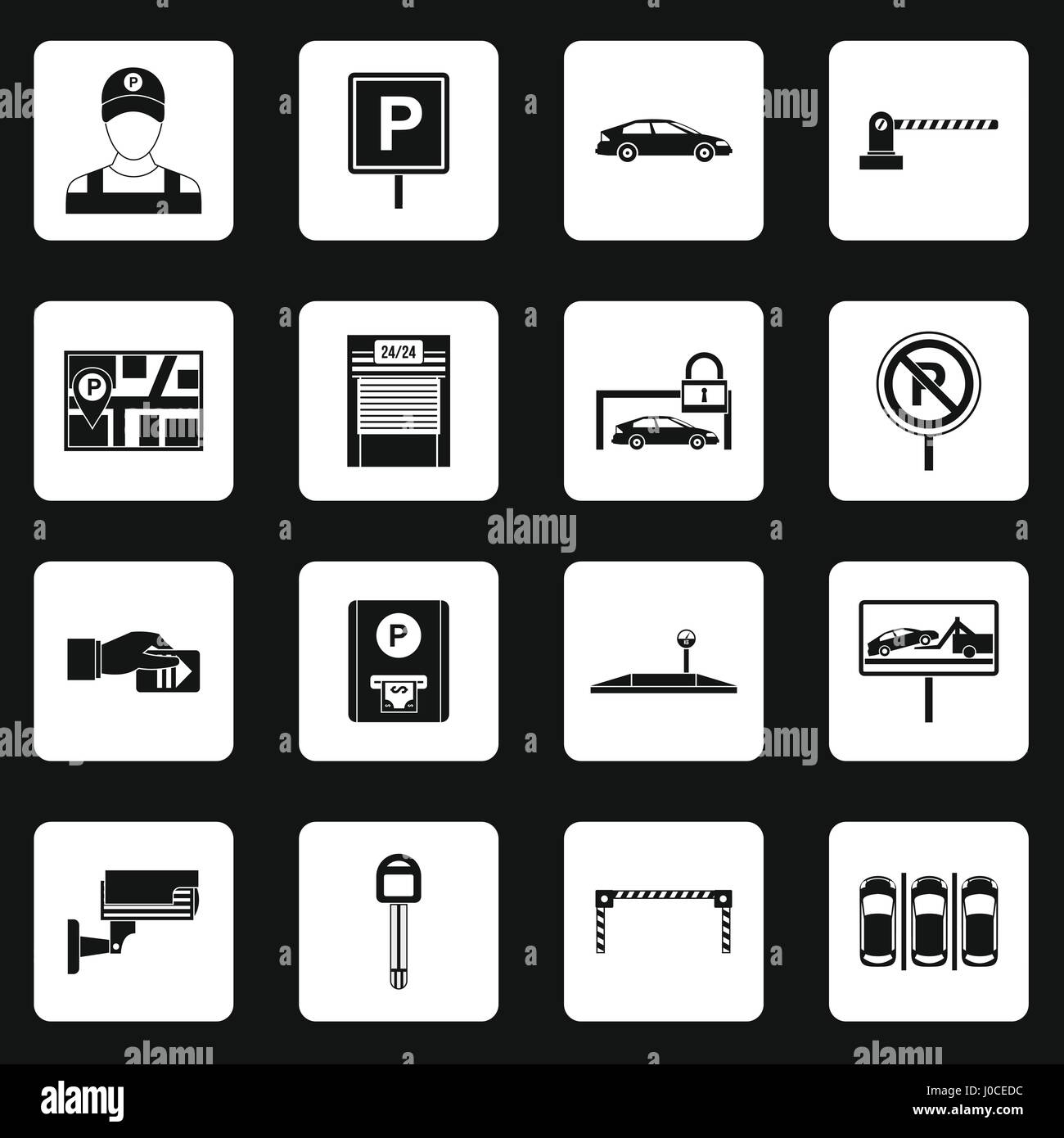 Parkplatz Icons Set, einfachen Stil Stock Vektor