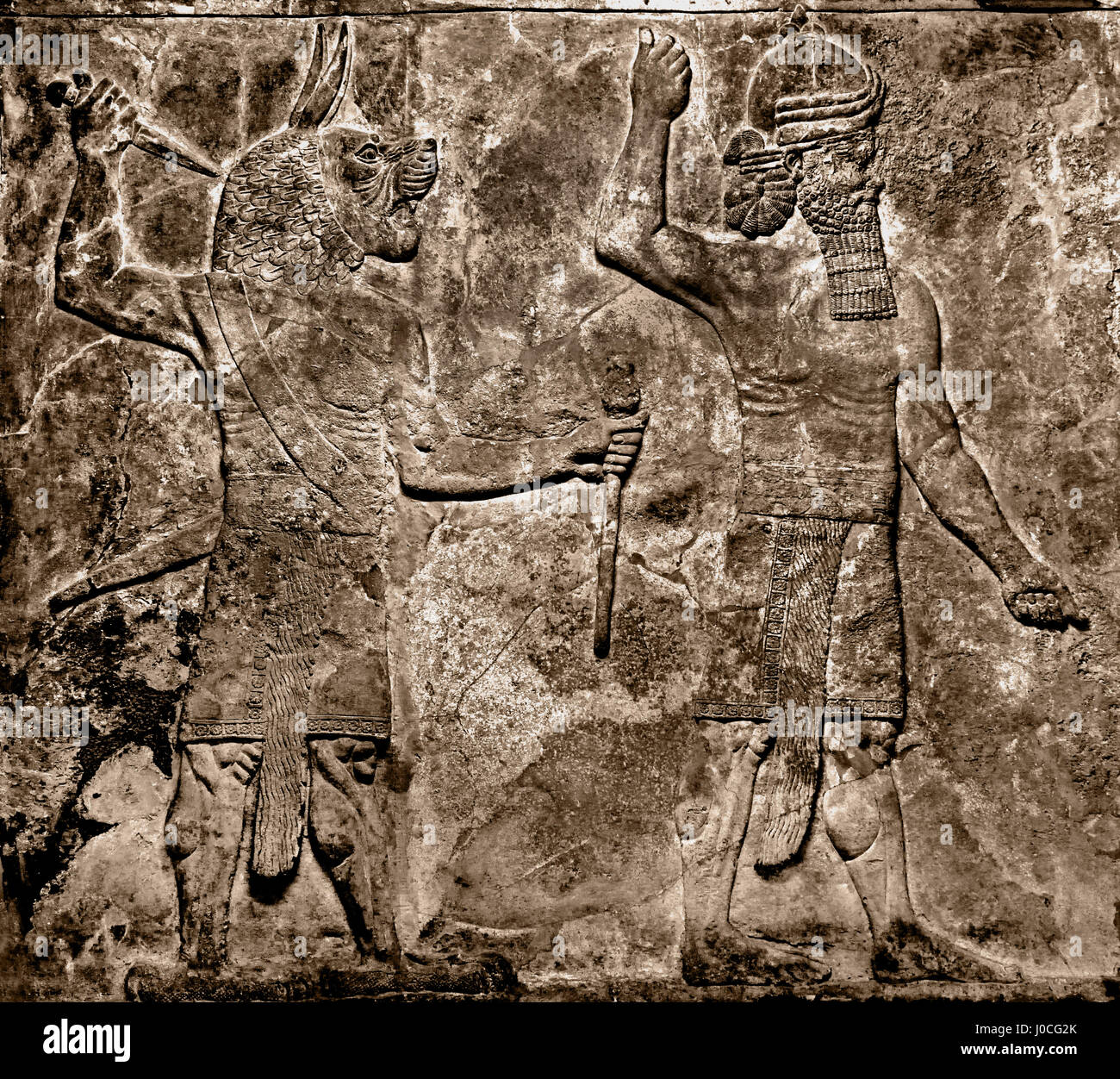 Schutzgeister vorangestellt, dass eine Ugallu (großer Löwe) was das Haus Gottes sein kann. South West Palast von Ninive 700-692 v. Chr. Mesopotamien Irak Assyrien (Neo assyrischen Reiches (934 – 609 v. Chr.) Stockfoto