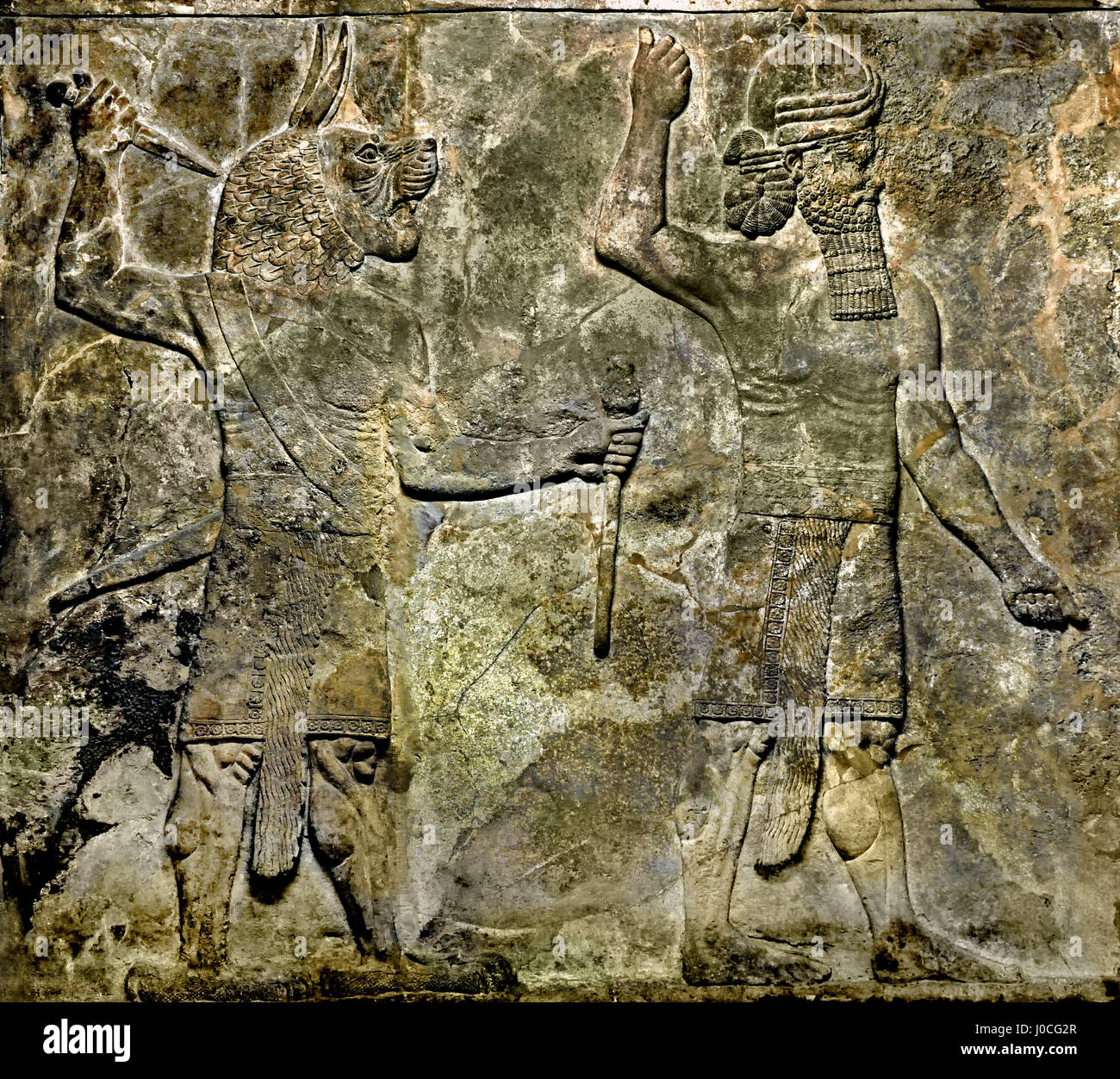 Schutzgeister vorangestellt, dass eine Ugallu (großer Löwe) was das Haus Gottes sein kann. South West Palast von Ninive 700-692 v. Chr. Mesopotamien Irak Assyrien (Neo assyrischen Reiches (934 – 609 v. Chr.) Stockfoto