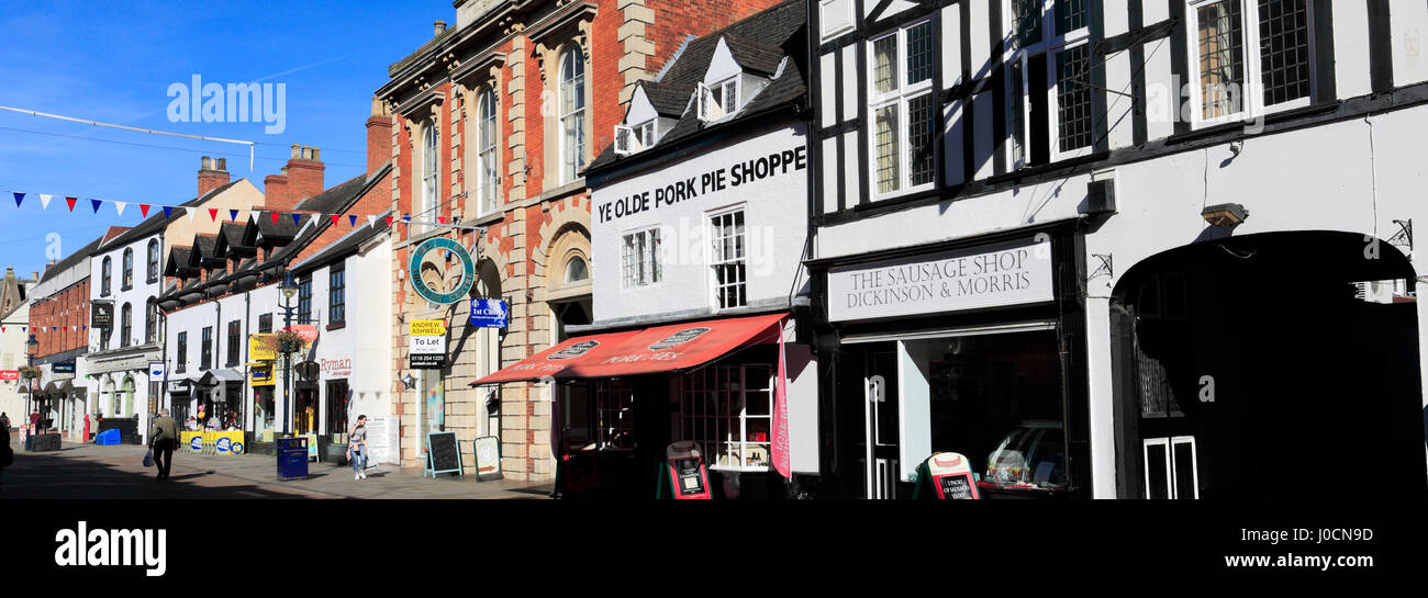 Die berühmten Ye Old Pork Pie Shoppe und Wurst-Shop in den Markt Melton Mowbray, Leicestershire, England; UK Stockfoto