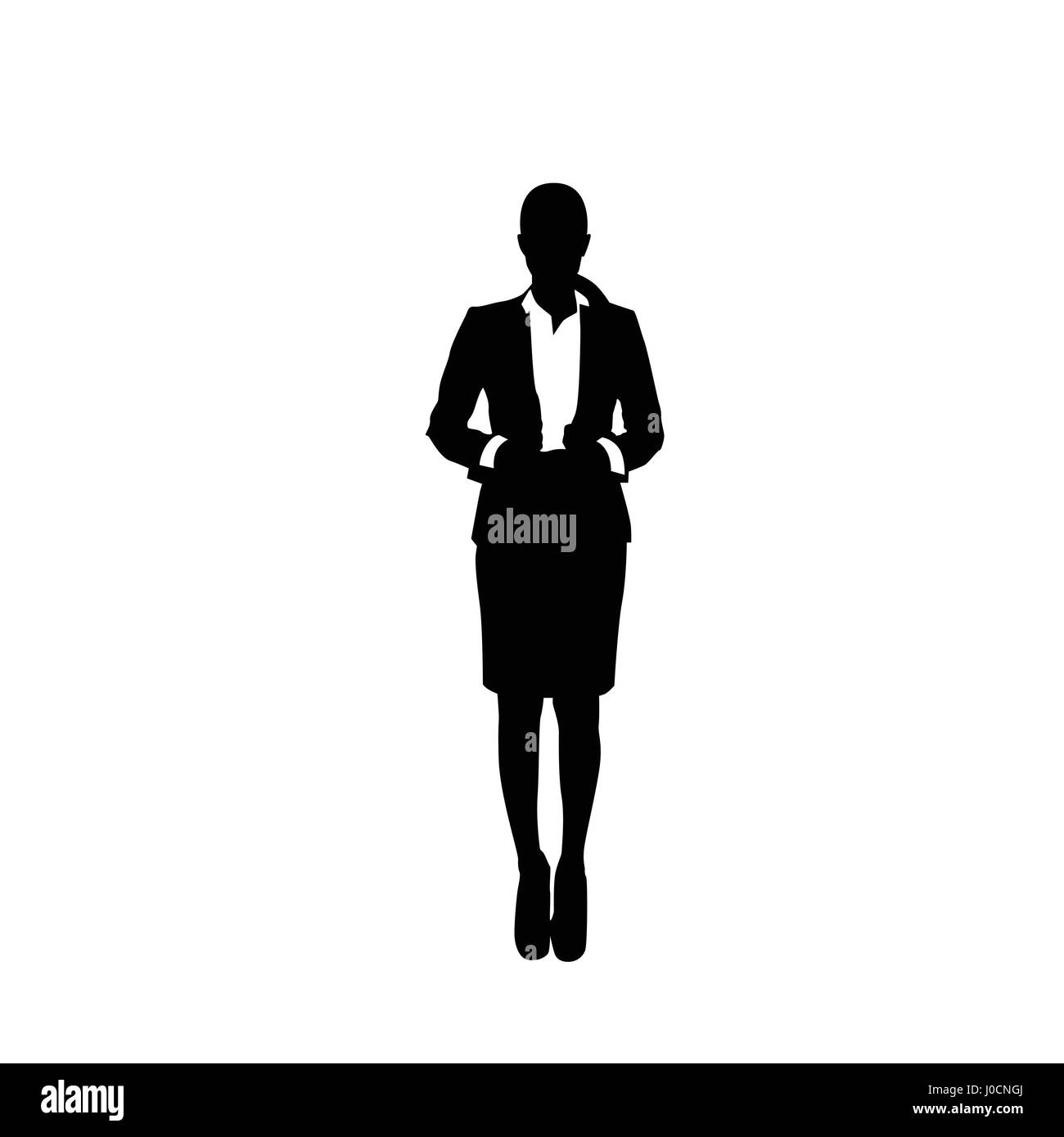 Business Woman schwarze Silhouette voller Länge über weißem Hintergrund-Vektor-Illustration Stock Vektor