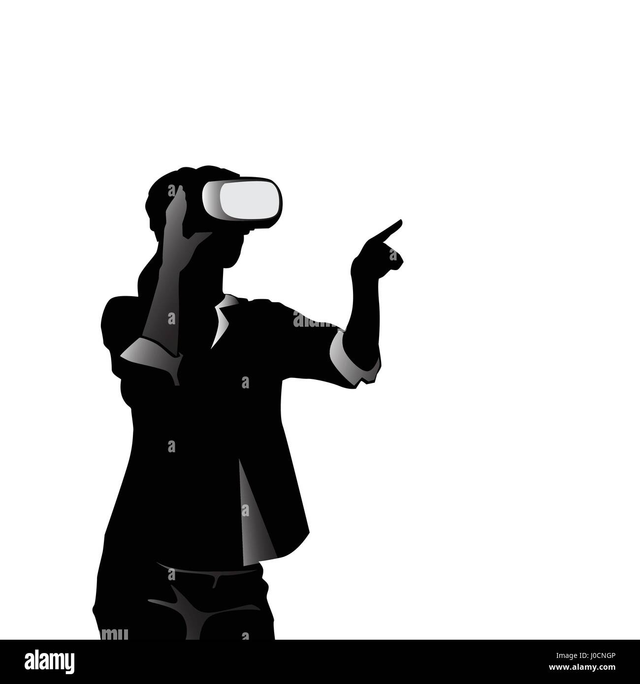 Geschäftsmann, die schwarze Silhouette isoliert tragen digitale Brille Virtual Reality über weißem Hintergrund flach Vektor-Illustration Stock Vektor