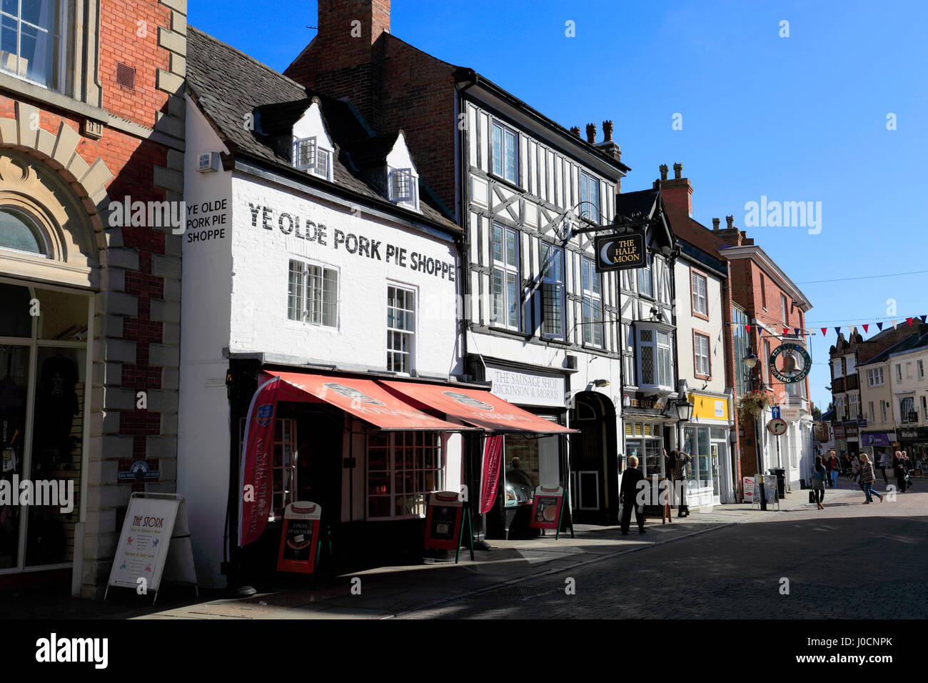 Die berühmten Ye Old Pork Pie shoppe und Wurst shop in Melton Mowbray, Leicestershire, England, Großbritannien Stockfoto