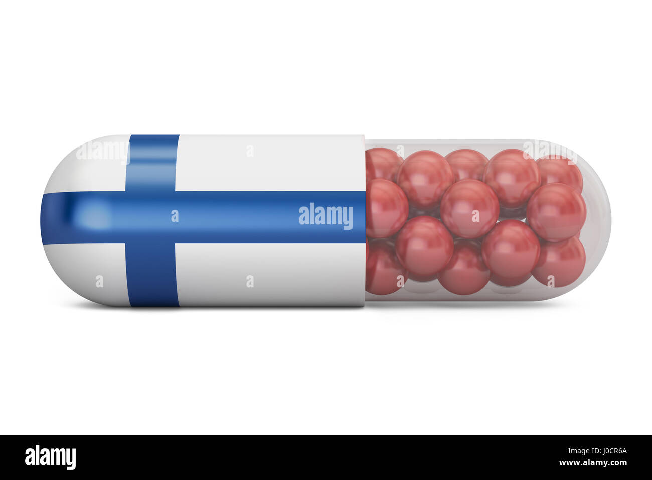 Pille-Kapsel mit Finnland Flagge. Finnische Gesundheitswesen Konzept, 3D rendering Stockfoto