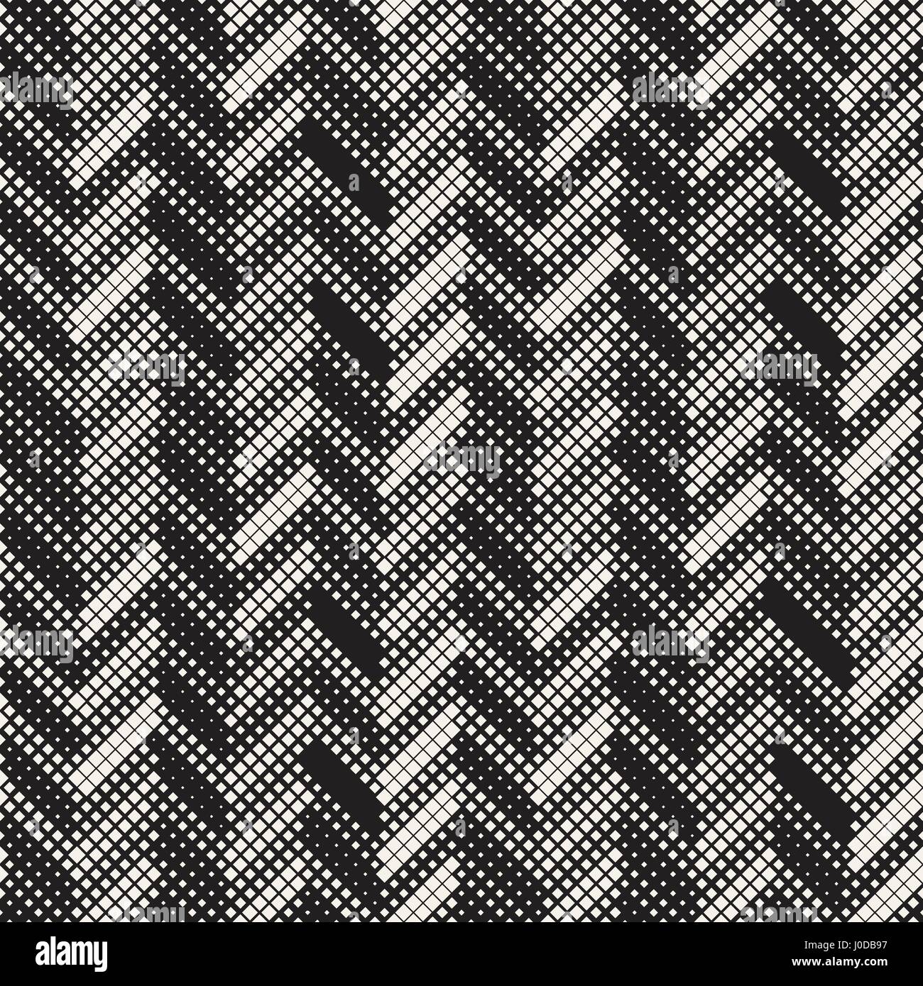 Nahtlose unregelmäßige geometrische Muster. Abstrakte schwarz-weiß Halbton Hintergrund. Vektor chaotischen Rechtecke Zick-Zack Textur Stock Vektor