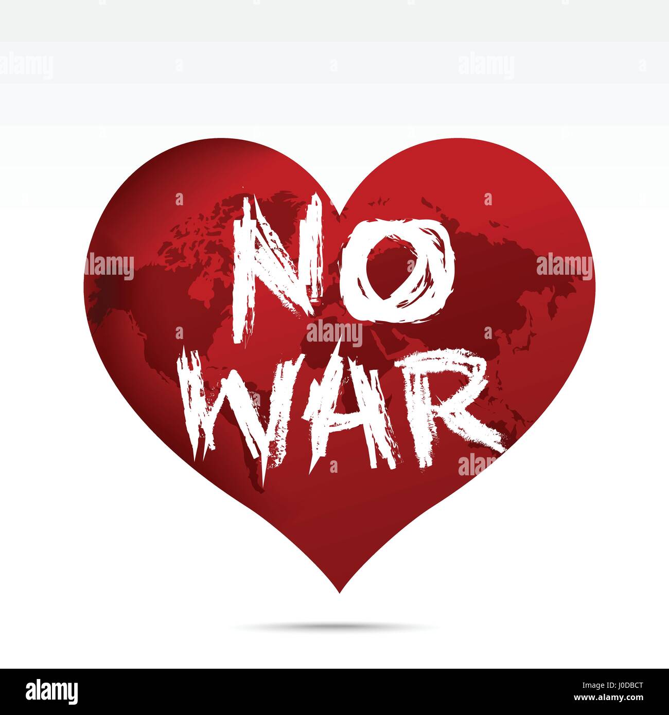 Kalligraphie kein Krieg Text auf Welt Karte rote Herz für die Peachful der menschlichen Konzept auf weißem Hintergrund Vektor Illustration Eps 10 Stock Vektor