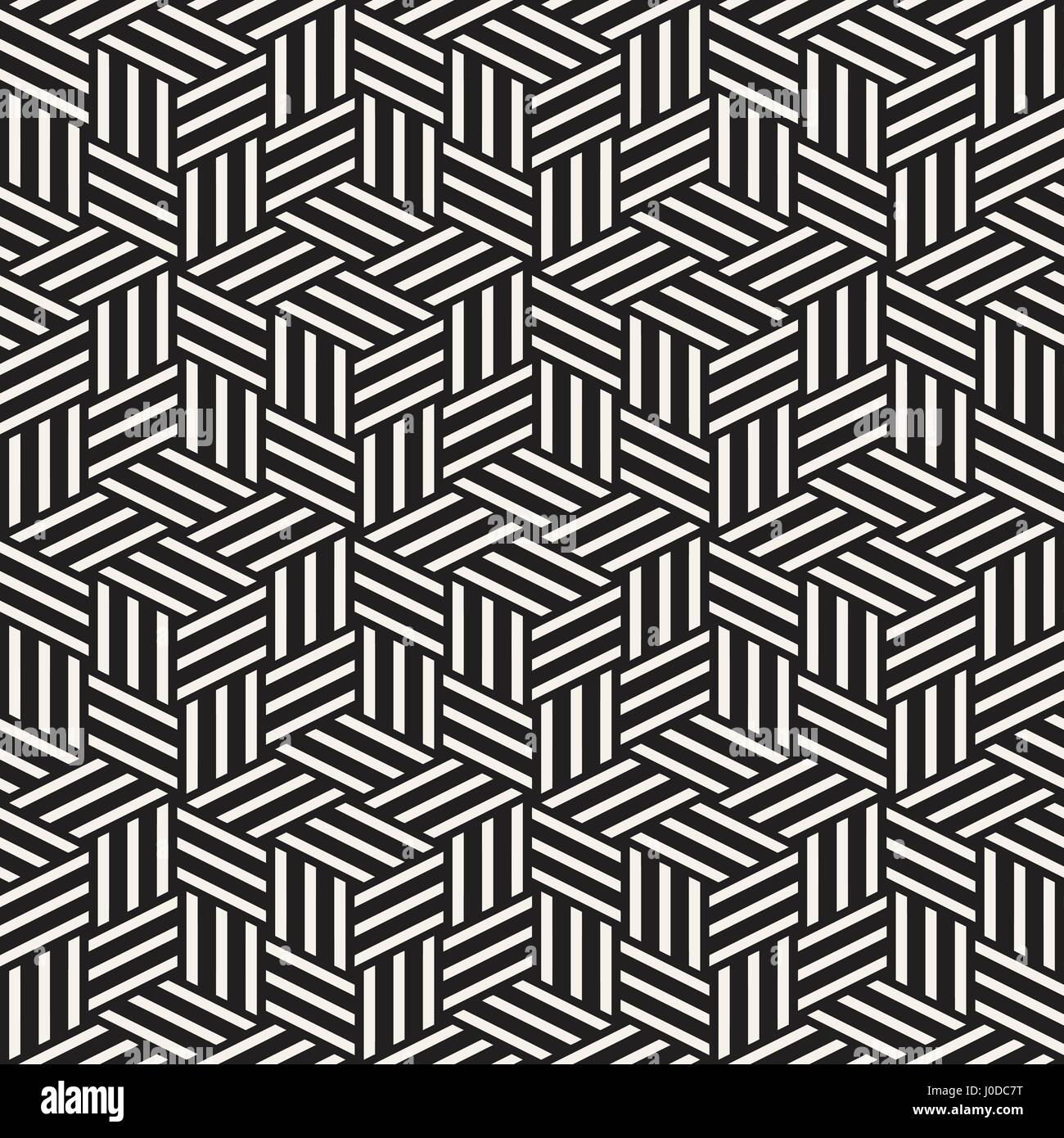 Kubische Gitter Tiling endlose elegante Textur. Abstrakten geometrischen Hintergrund-Design. Vektormuster nahtlos schwarz und weiß. Stock Vektor
