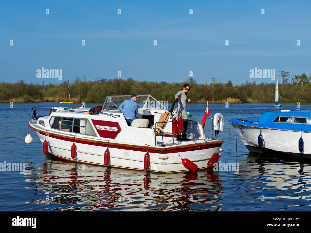 Boote auf Ranworth breit an Ranworth, Norfolk, England Großbritannien Stockfoto
