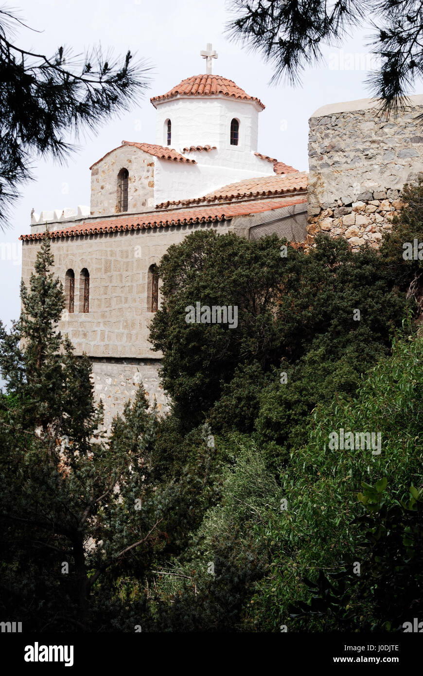 Christliche orthodoxe Karwoche, Ostern auf der griechischen Insel der Apokalypse (Patmos) - das Kloster des Heiligen Johannes Stockfoto