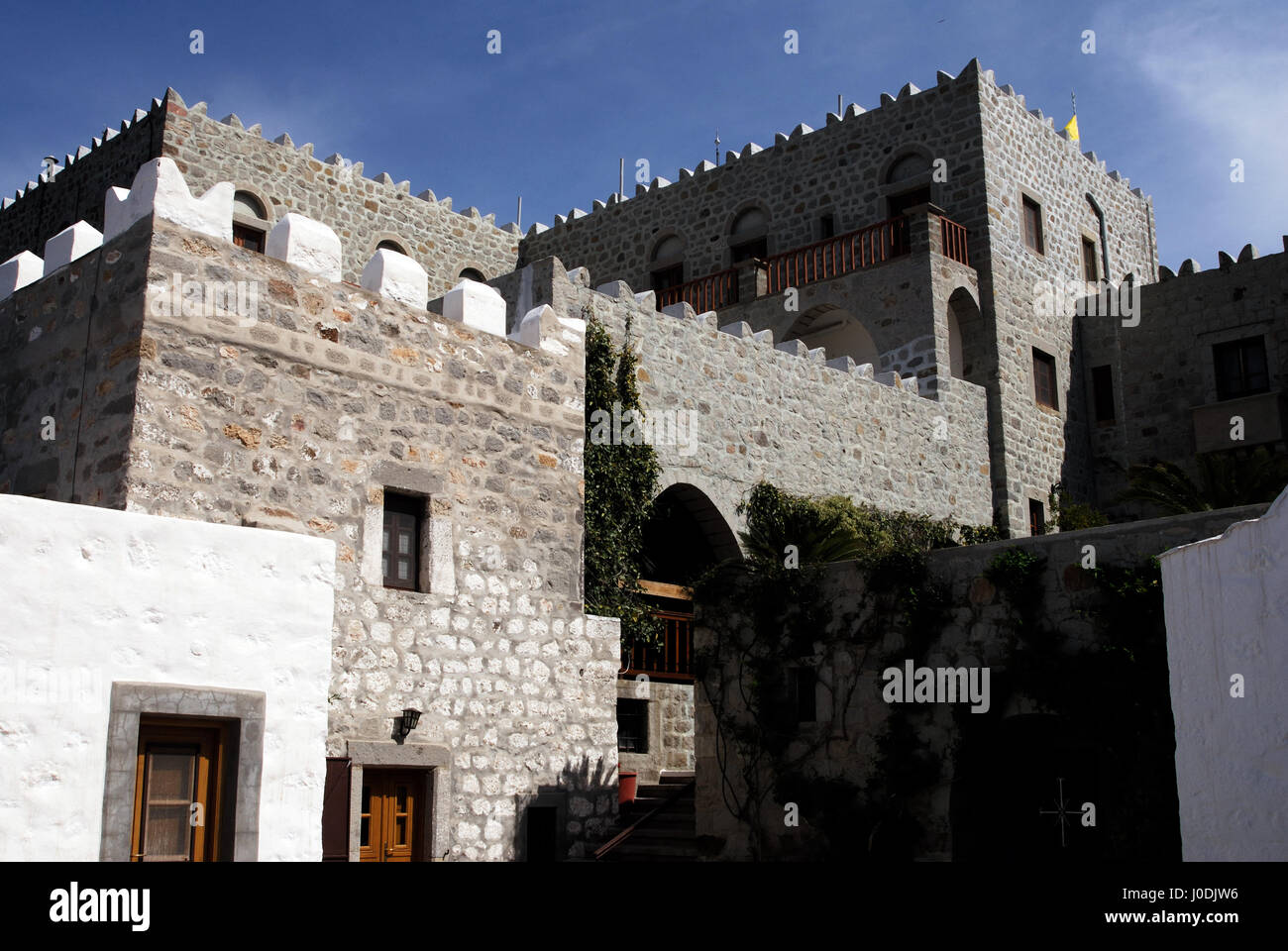 Christliche orthodoxe Karwoche, Ostern auf der griechischen Insel der Apokalypse (Patmos) - das Kloster des Heiligen Johannes Stockfoto