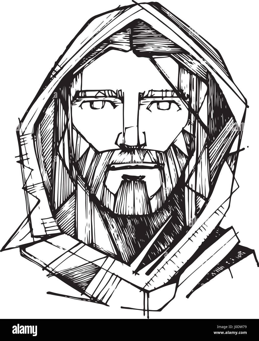 Vektor-Illustration von Hand gezeichnet oder eine Zeichnung Antlitz Jesu Christi Stock Vektor
