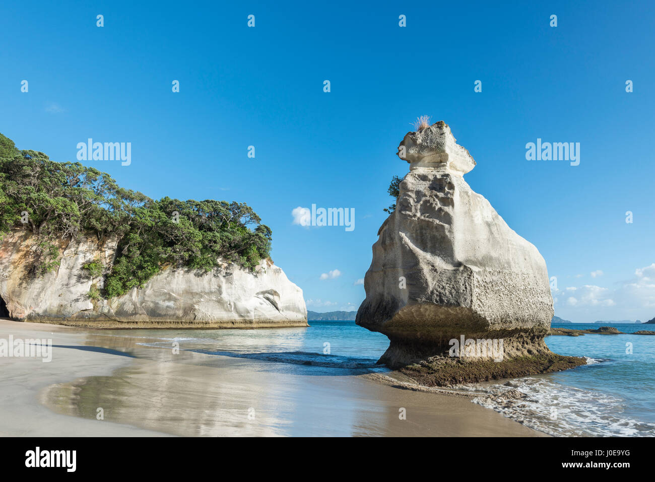 Felsformation am Strand in der Nähe von Cathedral Cove, Mercury Bay, Coromandel Peninsula, Nordinsel, Neuseeland Stockfoto