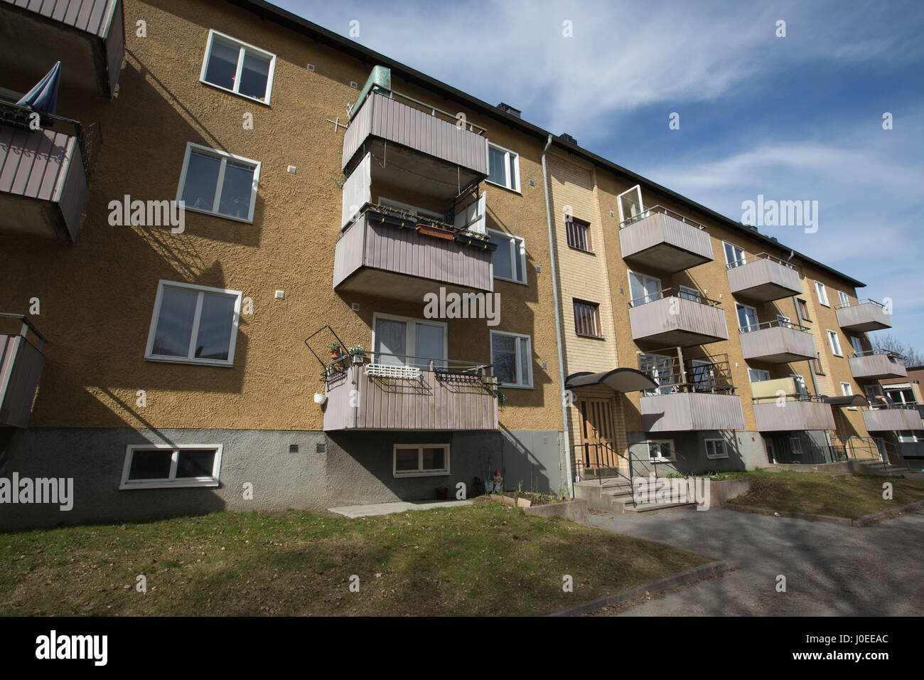 Das Versteck in der Wohnung 9 Angsholmnsgand Immobilien in Vårberg, südwestlich von Stockholm dachte das Versteck der Usbekistan terroristischen Rahmat Akilov. Stockfoto