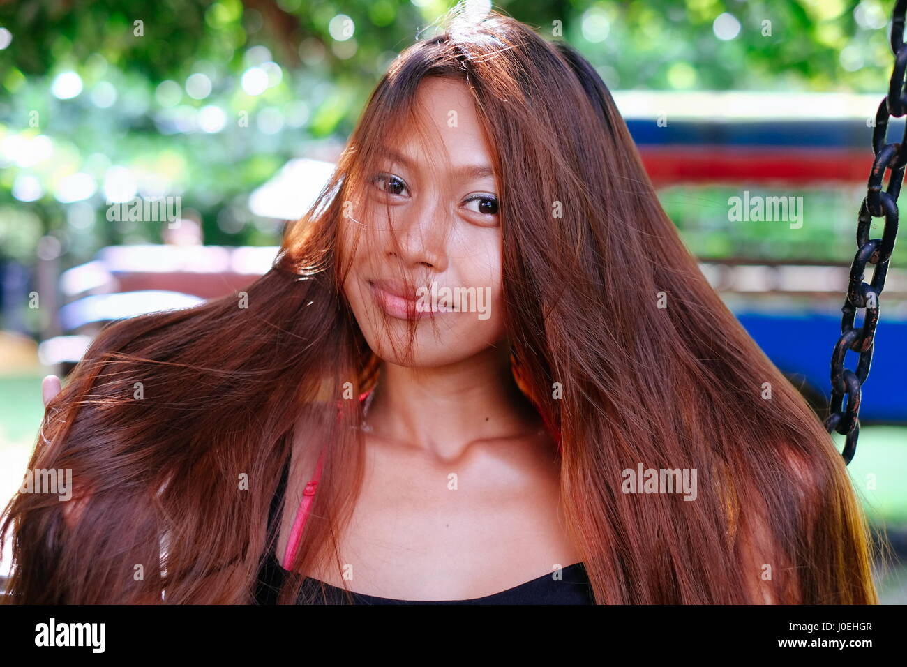 Porträt der jungen Asiatin mit eine natürliche schöne lange Haare Stockfoto