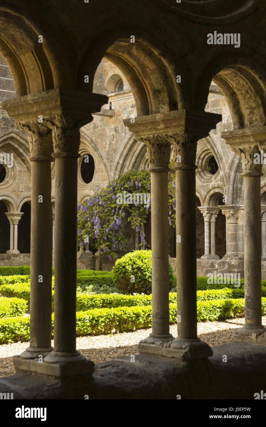 Frankreich, Narbonne, Fontfroide Abbey, Kreuzgang Stockfoto