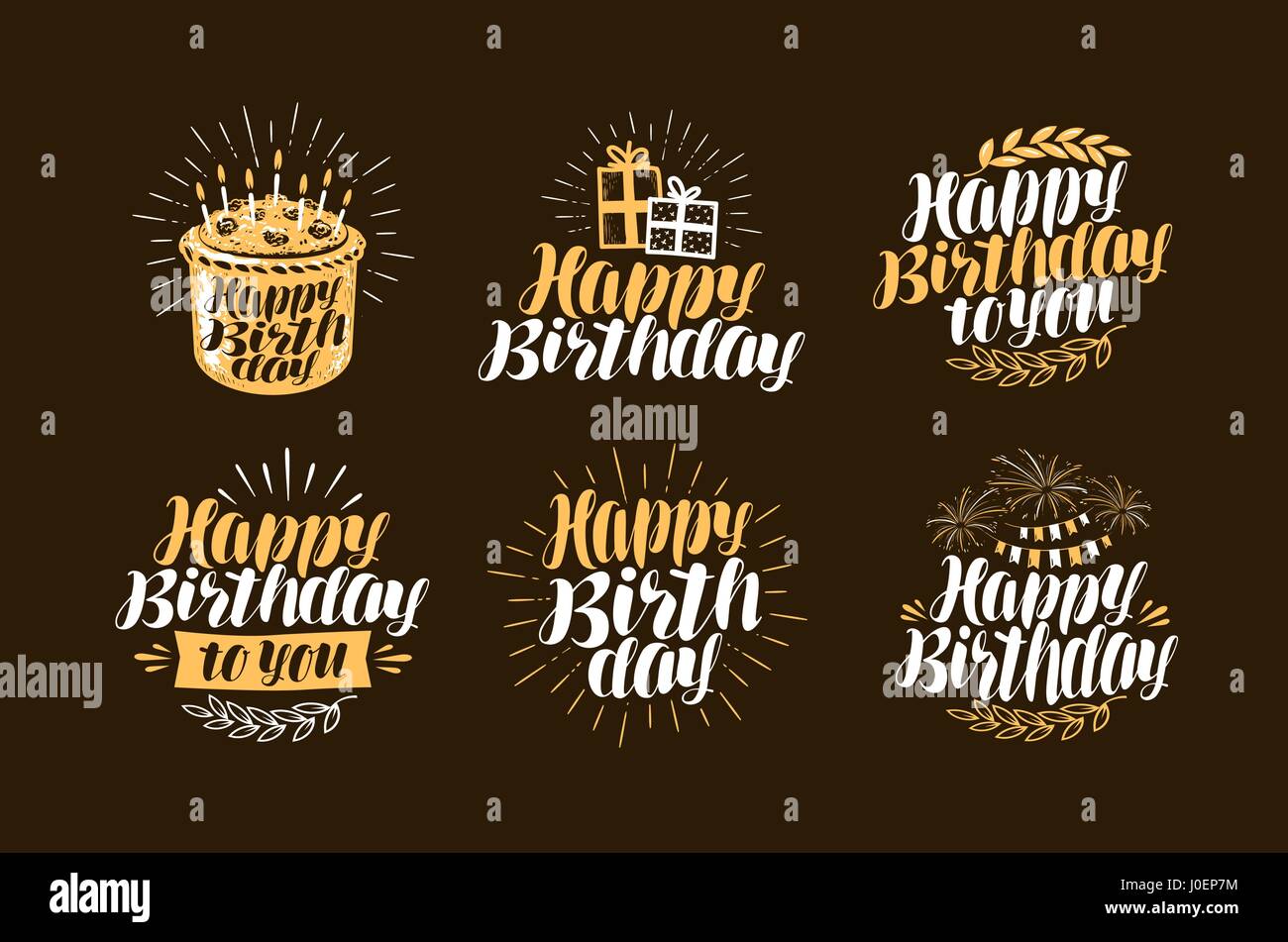 Alles Gute zum Geburtstag, Label. Schönen handgeschriebenen Schriftzug. Geburtstag, Urlaub Symbole oder Logos. Vektor-illustration Stock Vektor