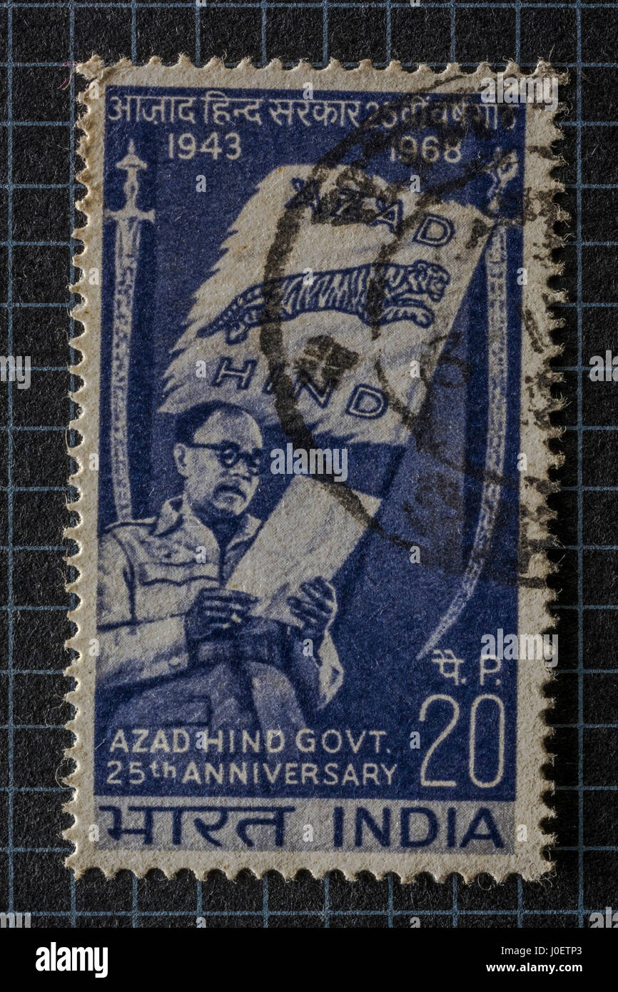 Azad Hind Regierung, Briefmarken, Indien, Asien Stockfoto