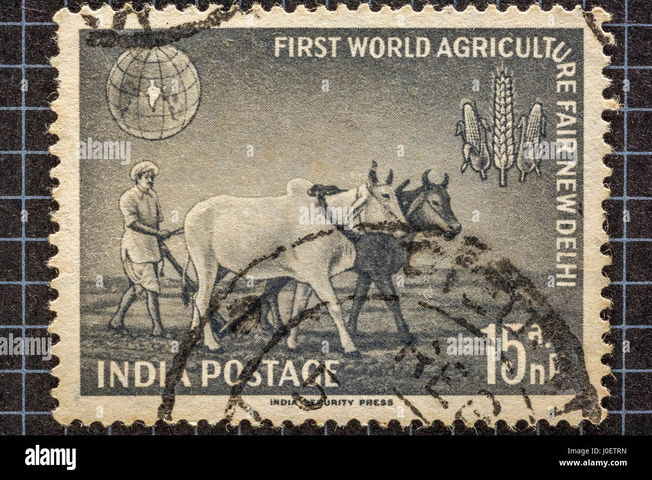 Erste Welt-Landwirtschaftsmesse, Neu-Delhi, Briefmarken, Indien, Asien Stockfoto