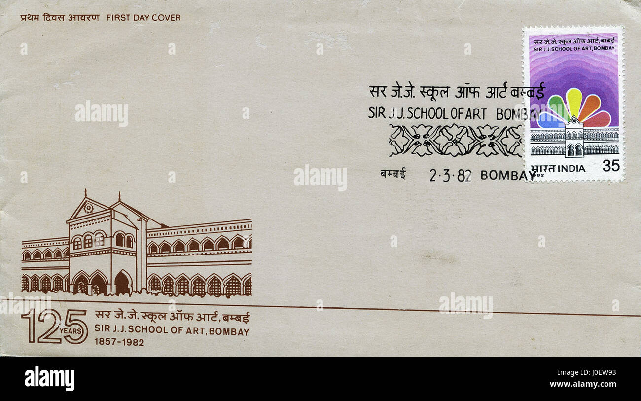 Ersttagsbrief Sir j j School of Art, Mumbai, Maharashtra, Indien, Asien Stockfoto