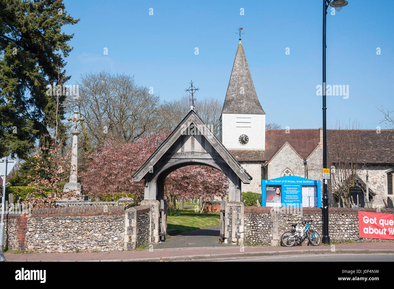 St-Nicolas-Kirche, Church Road, Great Bookham Surrey, England, Vereinigtes Königreich Stockfoto