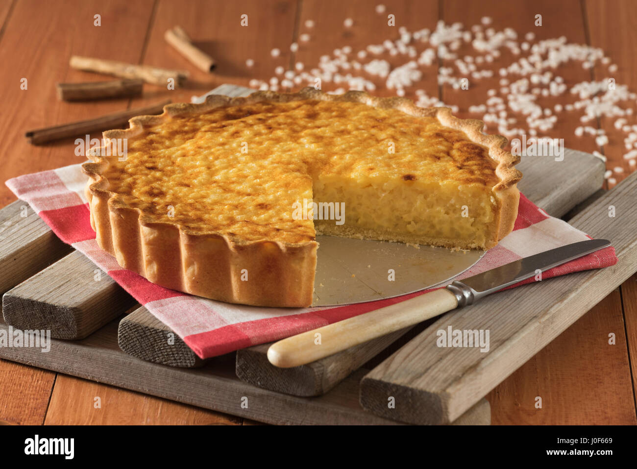 Rijsttaart. Belgische Reis Torte. Belgien-Niederlande-Essen Stockfoto
