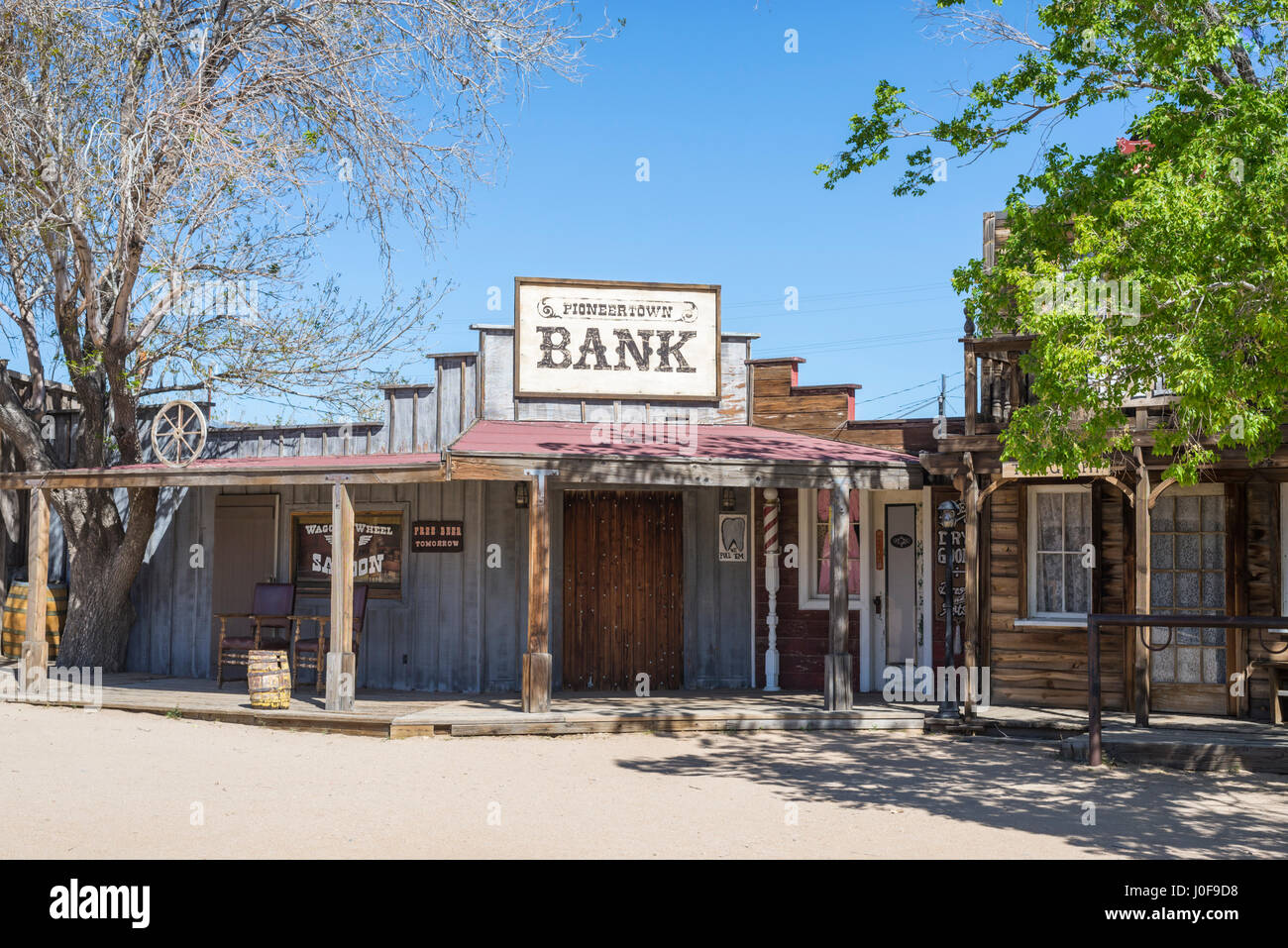 Pioneer Stadt in Yucca Valley, Kalifornien, USA. Stockfoto