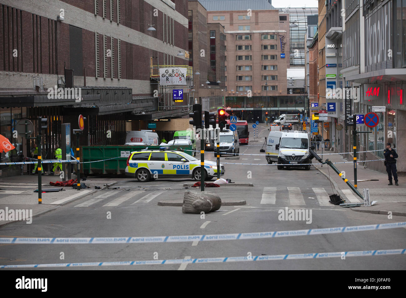 Drottninggatan in Stockholm, wo Terroristen Rakhmat Akilov entführt einen Lieferwagen und fuhr ihn in Fußgänger in die Hauptstadt von Schweden Stockfoto