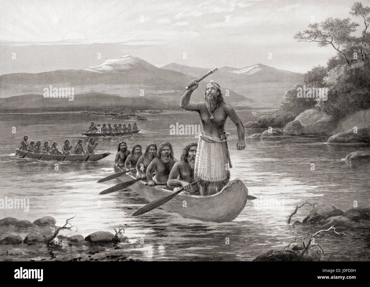 Die ainu oder der Aynu Überquerung von den Kuril Inseln an Japan, 19. Nach dem Gemälde von Justin Hill. Von Hutchinson's Geschichte der Nationen, veröffentlicht 1915 Stockfoto