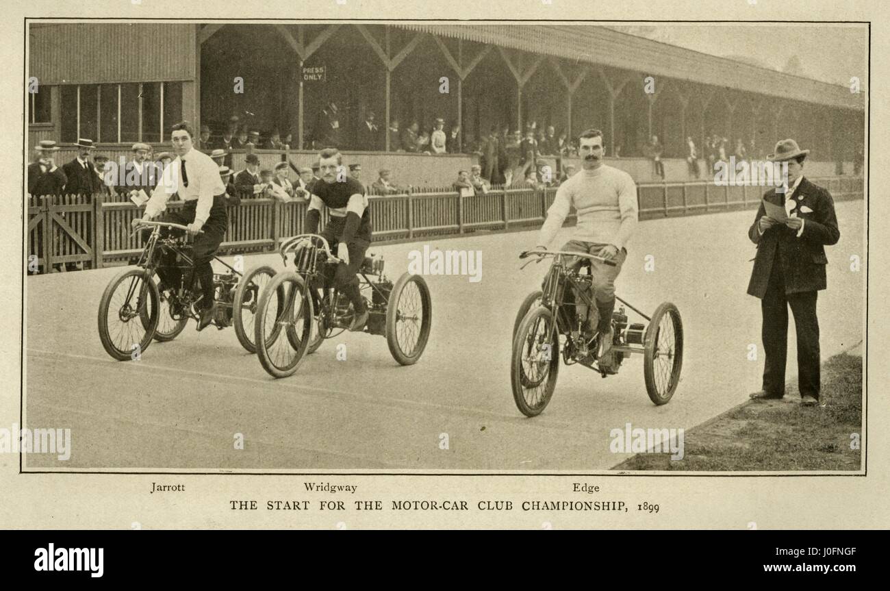 C Jarrot, C G Wridgway und S F Flanke am Start des Automobil Club Meisterschaft 1899 Stockfoto