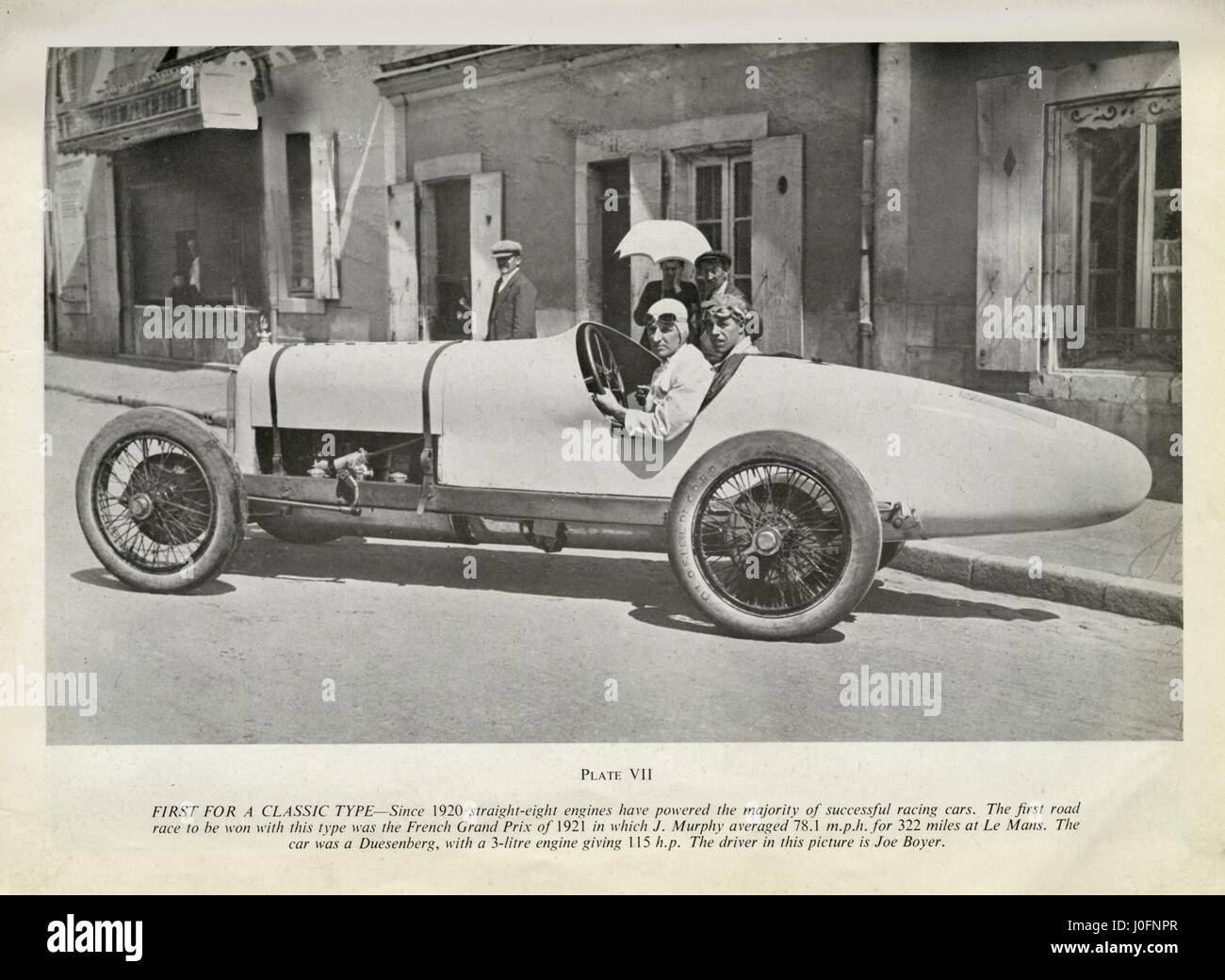 Joseph Boyer in einem Duesenberg, den ersten Straight-8-Motor, ein Straßenrennen, 1921-Frankreich-Grand-Prix zu gewinnen. Der Prix gewann James Anthony (Jimmy) Murphy Stockfoto