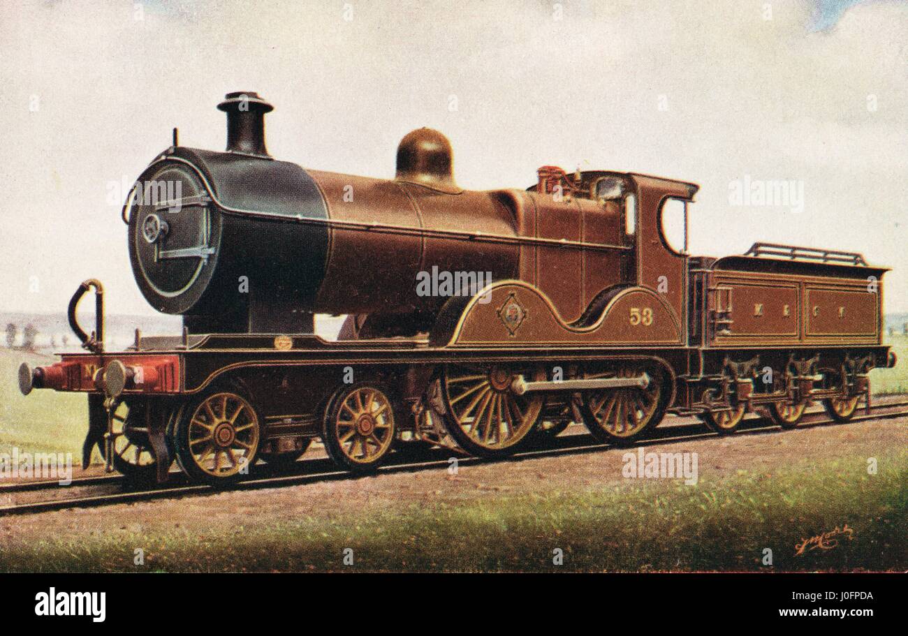 Lokomotive kein 53: 4-4-0 Express PKW-Motor aus einem Gemälde von F Moore. Farbe Stockfoto