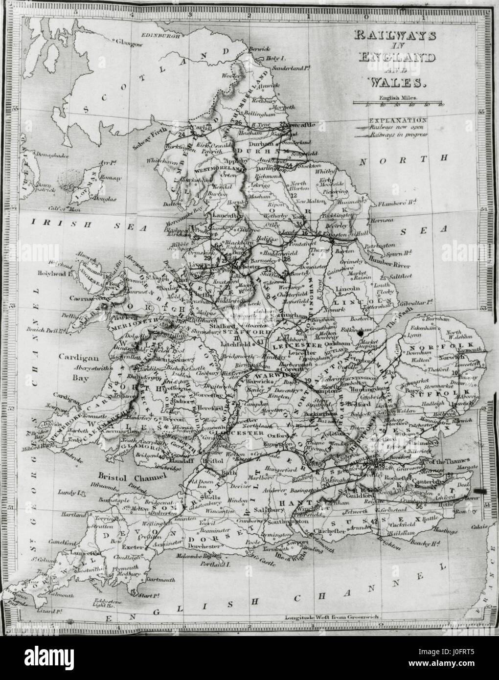 Karte der Eisenbahnen in England und Wales, von Bradshaw's Railway Guide Stockfoto