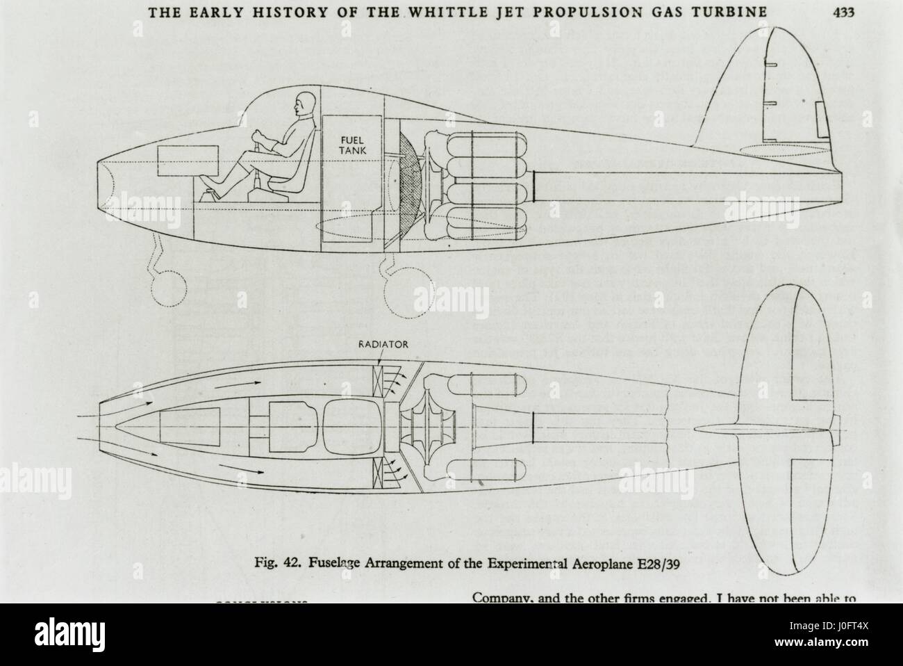 Rumpf-Anordnung der experimentellen Flugzeug Gloster E28/39 Stockfoto