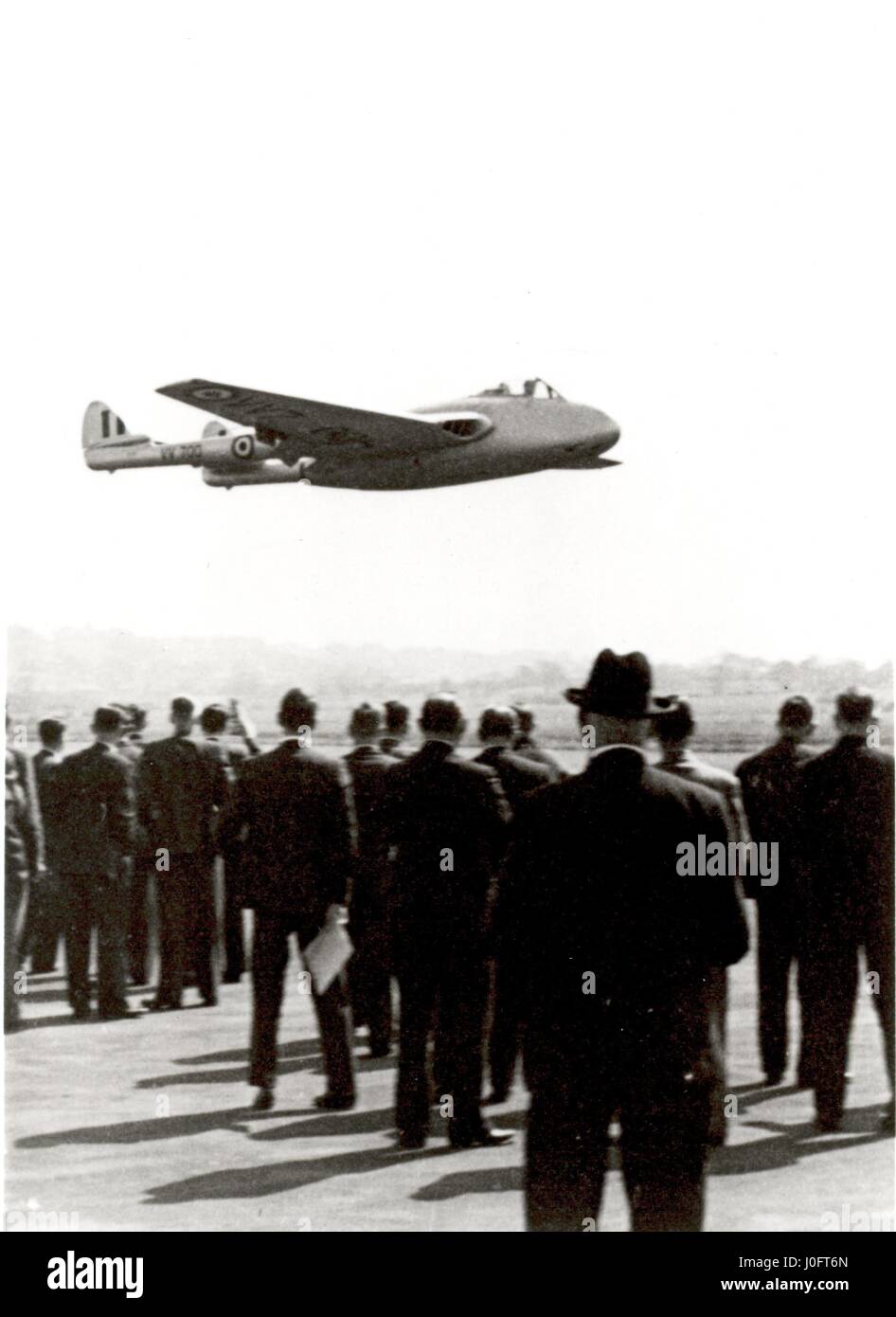 Demonstrationsflug von DH Vampire Fighter von Wing Commander P F Beamont, Mai 1949 Stockfoto