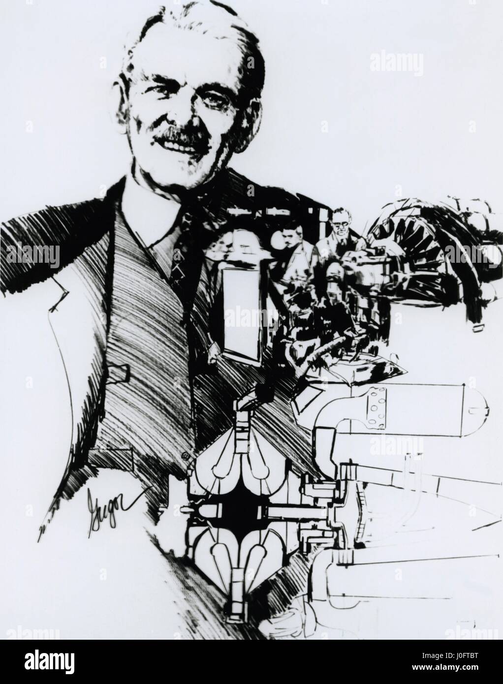 Frank Whittle und die Funktionsweise eines Jet-engine Stockfoto