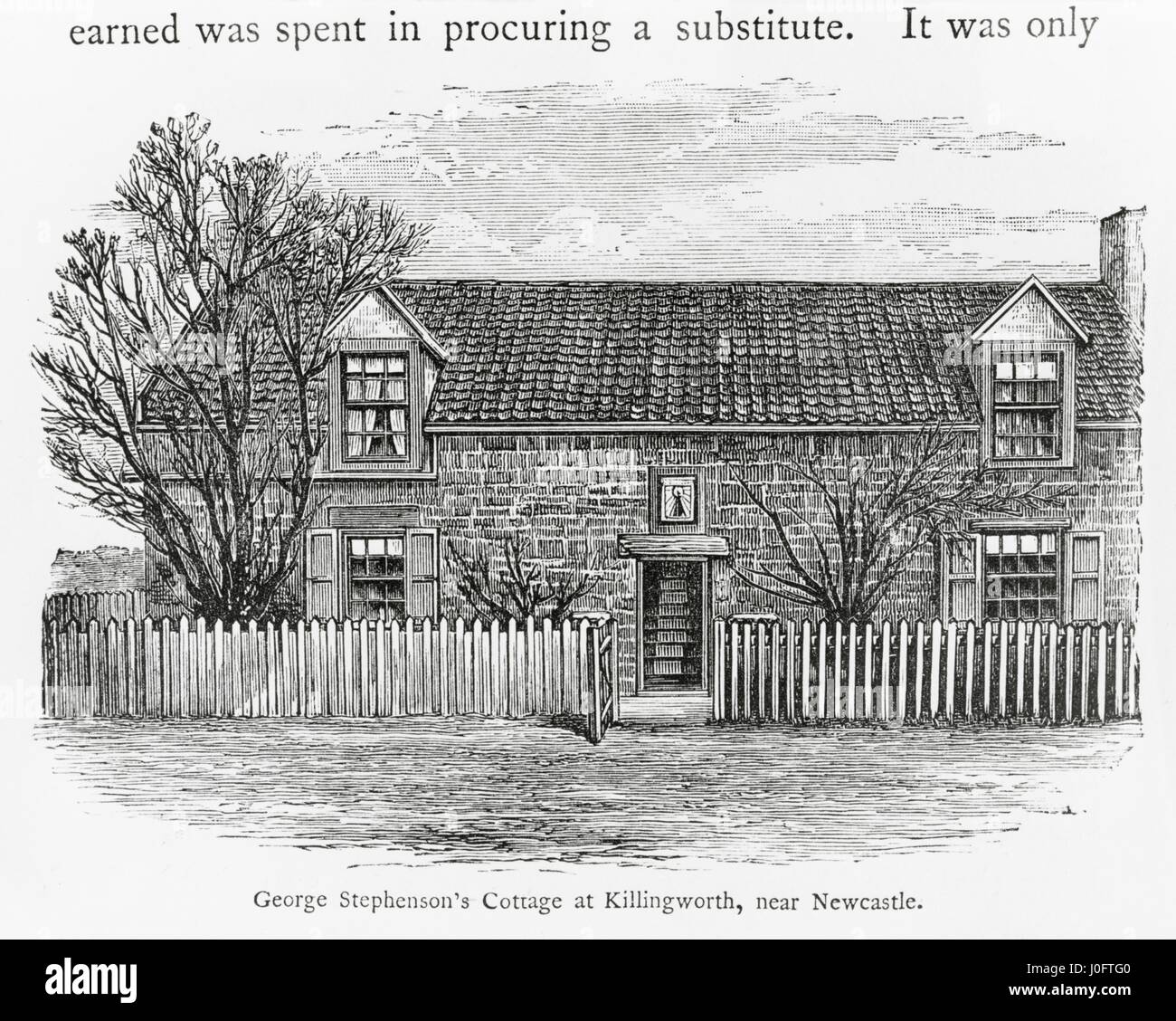 George Stephenson Ferienhaus in Killingworth, in der Nähe von Newcastle (aus einer Gravur) Stockfoto
